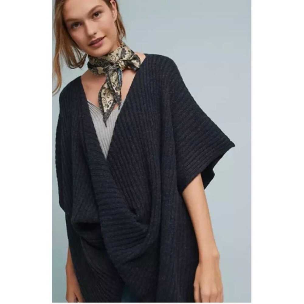 Cozy Draped Rib-Knit Sweater - Black